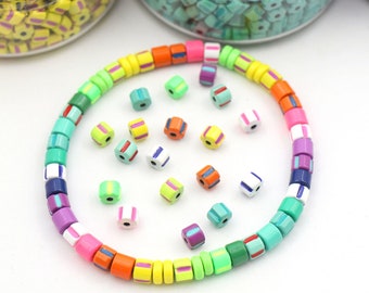 Gestreifte Candy Disc-Emaille-Heishi-Perlen, 4 mm, für röhrenförmige Stretch-Armbänder, 5 Perlen, DIY-Schmuckherstellung, gestreifte Abstandshalter