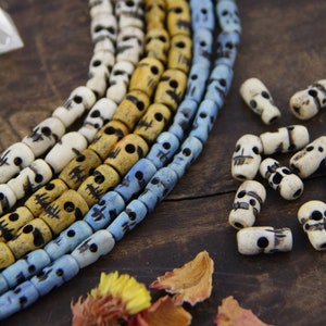 Hand-Carved Skull Bone Beads: 8x6mm, Day of the Dead, Jewelry Making, Spooky Craft Supplies, Halloween Jewelry Charms, Sugar Skulls, 18 pcs
