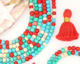European Summer Bone Spacer Beads: 5mm Round Spacers, Red, Turquoise, White, Multicolor Strands, Assorted Beads, DIY Jewelry Making, Macrame
