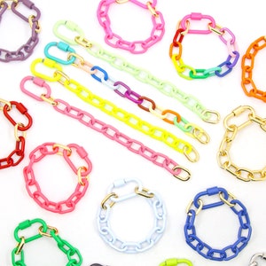 Luxe Link Enamel Chain Bracelet with Carabiner Lock Clasp, Assorted Colors, 8.25" Adjustable Bracelet, Cooper Chains, DIY Arm Stacks