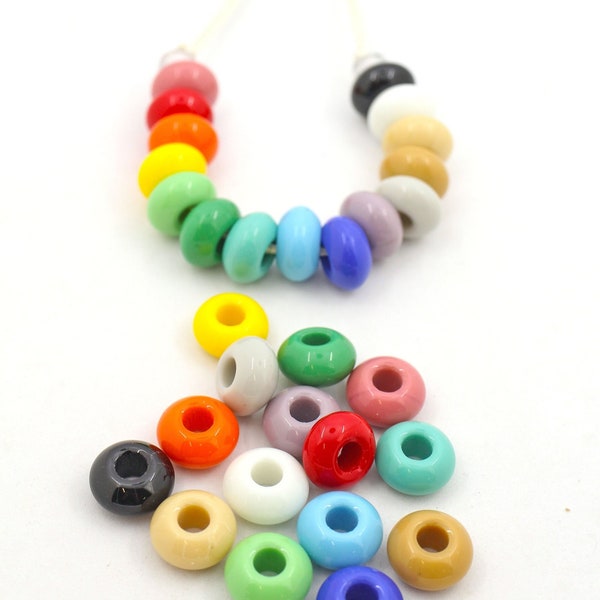 Large Hole Czech Glass Euro Beads, Rainbow Beads, 14x7mm, Beaded Jewelry Making, DIY Crafts, Focal Bead Charms