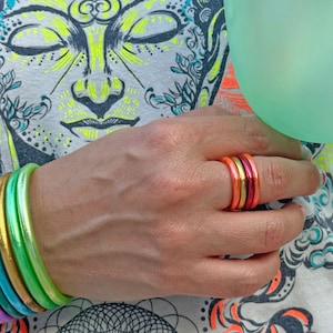 Thai Buddhist Temple Rings, Rush, Colorful Kumlai, 4 Sizes Available, Gold Leaf Mantra Prayer Jewelry, Amulet, 1 Ring, Waterproof Jewelry