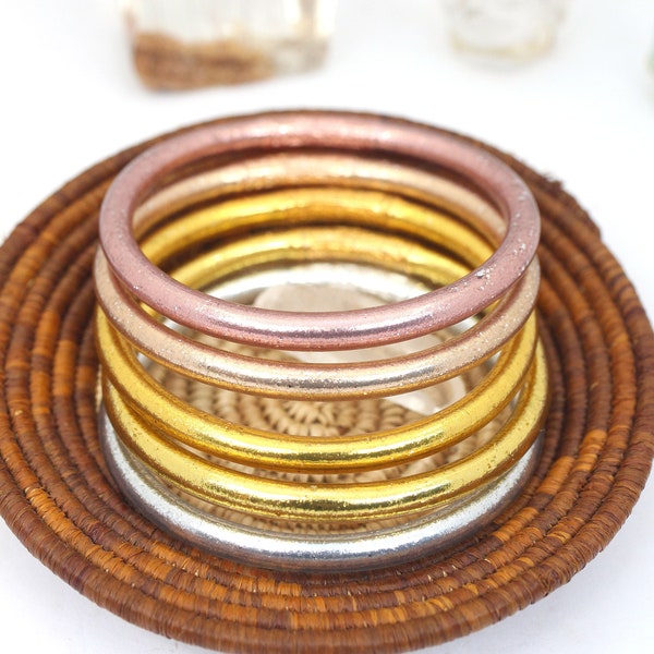 Gold, Rose Gold, Silver Buddhist Temple Bracelets from Thailand, High Quality Amulet Temple Rushes, Gold Leaf Mantra Prayer Bangles 1 Bangle