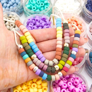 Matte Pearlescent Czech Glass Pony Beads, Large Hole Roller beads for making tie on bracelets and DIY friendship bracelets.