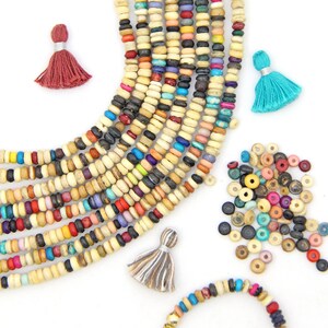Tussy Mussy Bone Bead Spacers: 6x2mm, Handmade Multi-colored Discs, DIY Beaded Jewelry Making, Macrame, Craft Supplies, Heishi Spacers
