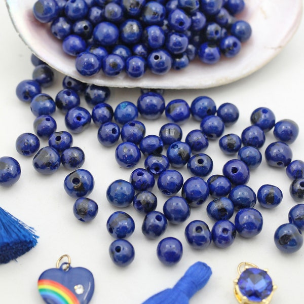 Bleu marine : Réels, Perles d'açai naturelles, Perles écologiques d'Amérique du Sud, 10 mm, 100 perles, Espaceurs ronds, Grand trou pour la fabrication de bijoux