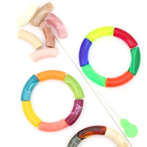 DIY Bracelet Kit, Curved Acrylic Bamboo Bead Kit, Choose your Colors, Bracelet Making, Bold Statement Jewelry, Large Hole Beads