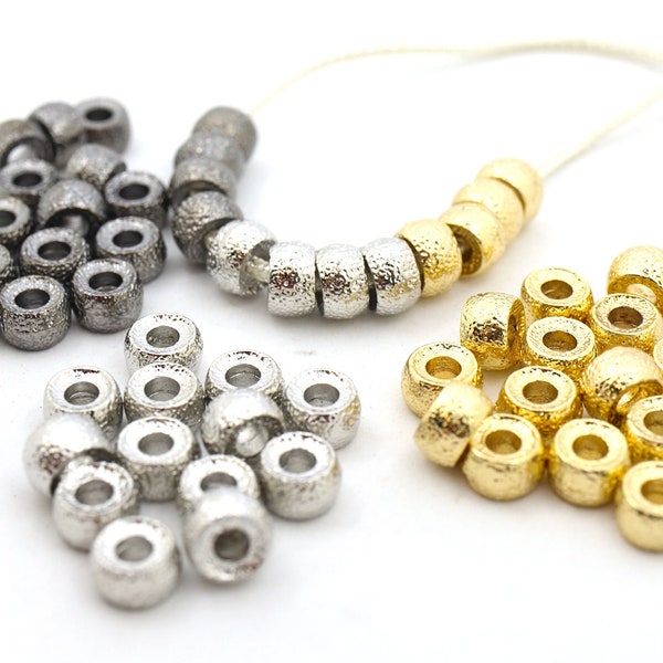 Textured Metal Pony Beads, Stardust Roller Beads, For Tie-On Bracelets & DIY Necklaces, 9x6mm, 4 Beads, 8 Beads, DIY Jewelry Making