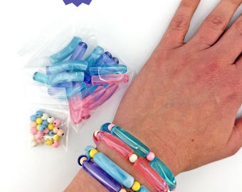 Pastel Glow DIY Kit: Acrylic Bamboo Beads, Enamel Sprinkles, Make 4 Beaded Bracelets