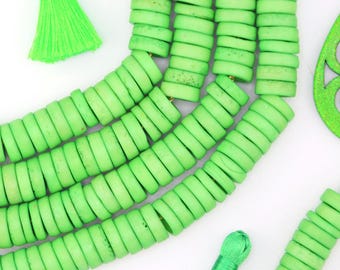 12mm Lime Green Disc Heishi Beads: 59 Spacers beads