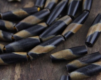 Black & Tan: 2-Tone Horn Tube, Bone Beads, 8x26mm, Beaded Craft, DIY Jewelry Making, Focal Bead Charms, 8 pcs, Stained Macrame Beads