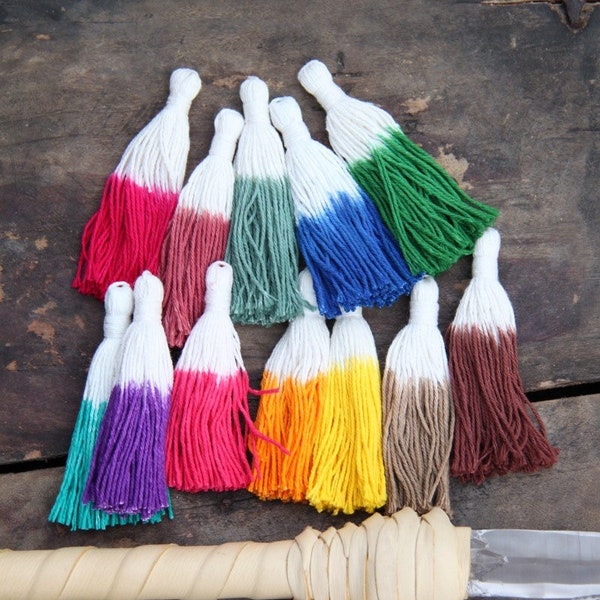 3.5" Cotton Tassel: Dip Dye Ombre Fringe Pendant, Tie Dyed Boho DIY Craft + Jewelry Making Supplies, Choose From 12 Colors