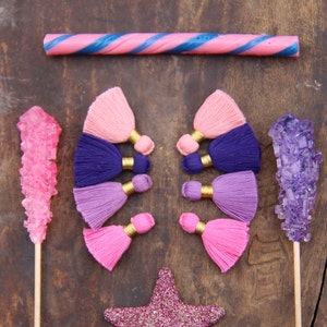 Pink Purple Mix Mini Tassels: Short Cotton Tassels, Handmade Designer Jewelry Making Supplies,1.25&quot;, 8 pieces, Summer Craft Fashion DIY