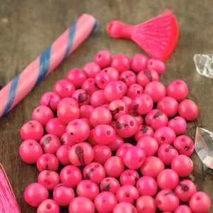 Bubble Gum Pink Acai Beads, Natural South American Eco Beads, 10mm, 100 Large Hole Spacers, DIY Craft, Macrame, Jewelry Making Supplies