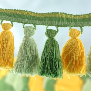 Chartreuse Tassel Trim, Yellow & Green, Cotton Fringe, Interior Decorating, Boho, Craft + Sewing Supplies, Bohemian Fabric by the Yard