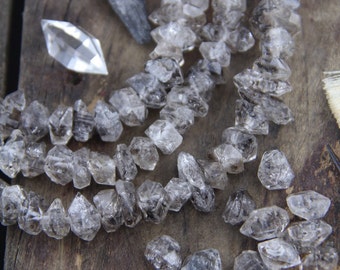 Herkimer Diamond Crystal Beads: Natural Double Point Healing Beads, 2 beads, 1.5", 10x17mm, Powerful, Organic, Earthy Jewelry Making Supply