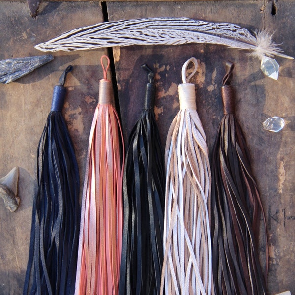 Moroccan Leather Tassel // Long Luxe // Rose Gold, Navy, Black, Brown, Tribal Designer Fringe 1 Tassel Jewelry Supply, Keychain, Accessory