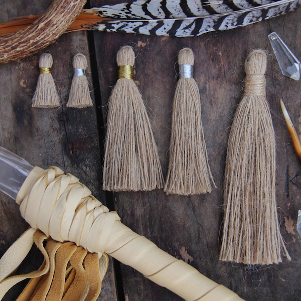 Natural Jute Tassels, Silver and Gold Binding, Assorted Sizes, Handmade Fringed Jute, DIY Crafts, Jewelry Making, Keychain, Bag Charm