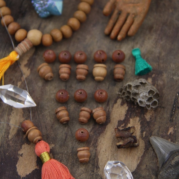 Perles de gourou en bois de santal, 8 mm, 1 lot (2 perles), malas de yoga à faire soi-même, collier ou bracelet de perles, accessoires de fabrication de bijoux, perles bohèmes naturelles