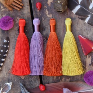Fall Colors Silky Luxe Tassels, Aurora Red, Golden Mustard, Potters Clay, Mauve, DIY Crafts, Keychains, Jewelry, 3.5" Silk Fringe