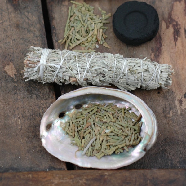 CUSTOM LISTING for KR // Smudge Kit with Sage, Feather, Cedar, Sweetgrass, Charcoal, Abalone Shell