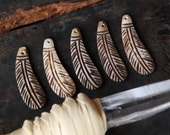 Fly With Me: Feather Hand Carved Bone, 6 Pendants, 2 1/4"  / Natural, Yak Bone Beads / Silk Road, Tribal Jewelry Making, Craft Supplies
