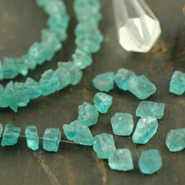 Rough Seas: Apatite Rough Nugget Beads / 10 beads, 1 3/4", 6x4mm / Ocean Blue Natural Gemstone / Organic, Earthy Jewelry Making Supplies