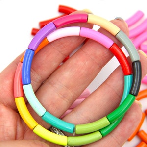 Enamel Curved Tube Beads for DIY Bangles, 19x5mm, 1 bead, Beaded Jewelry, DIY Crafts, Rainbow Beads, Macrame Beads