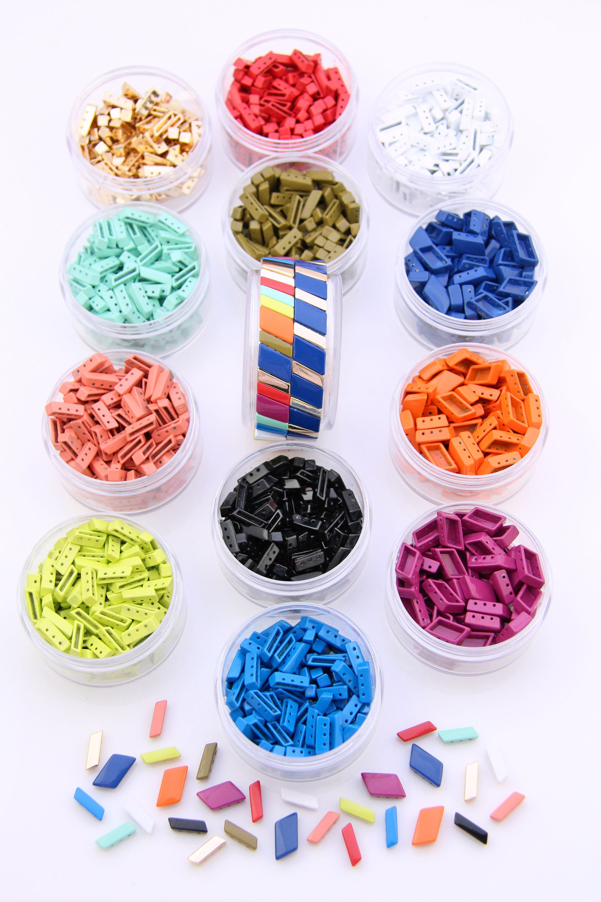 Enamel Tile Beads Geometric Slant 3 hole Beads for Colorblock