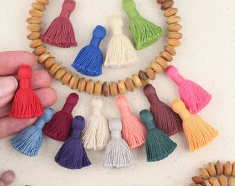 Cotton Tassels, Solid Color Mini Jewelry Making Tassels, Handmade Fringe Charms, 1.25", Jewelry Making Supplies, You Choose 10+ Colors