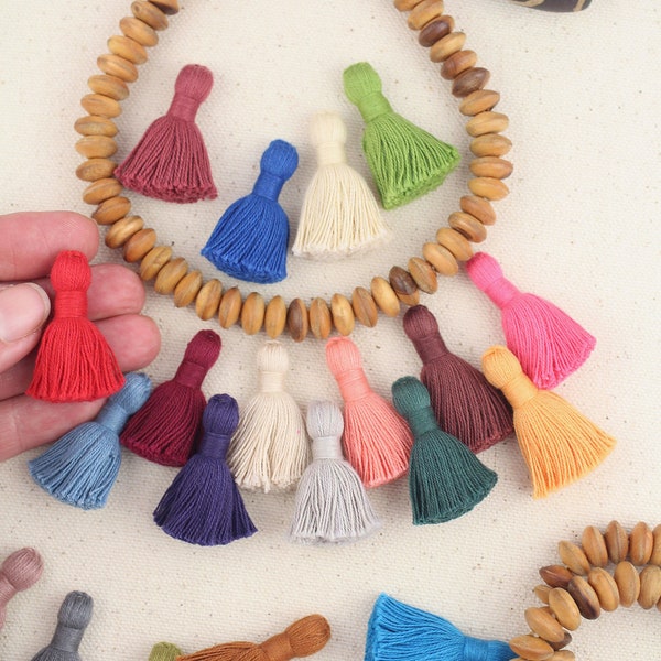 Cotton Tassels, Solid Color Mini Jewelry Making Tassels, Handmade Fringe Charms, 1.25", Jewelry Making Supplies, You Choose 10+ Colors