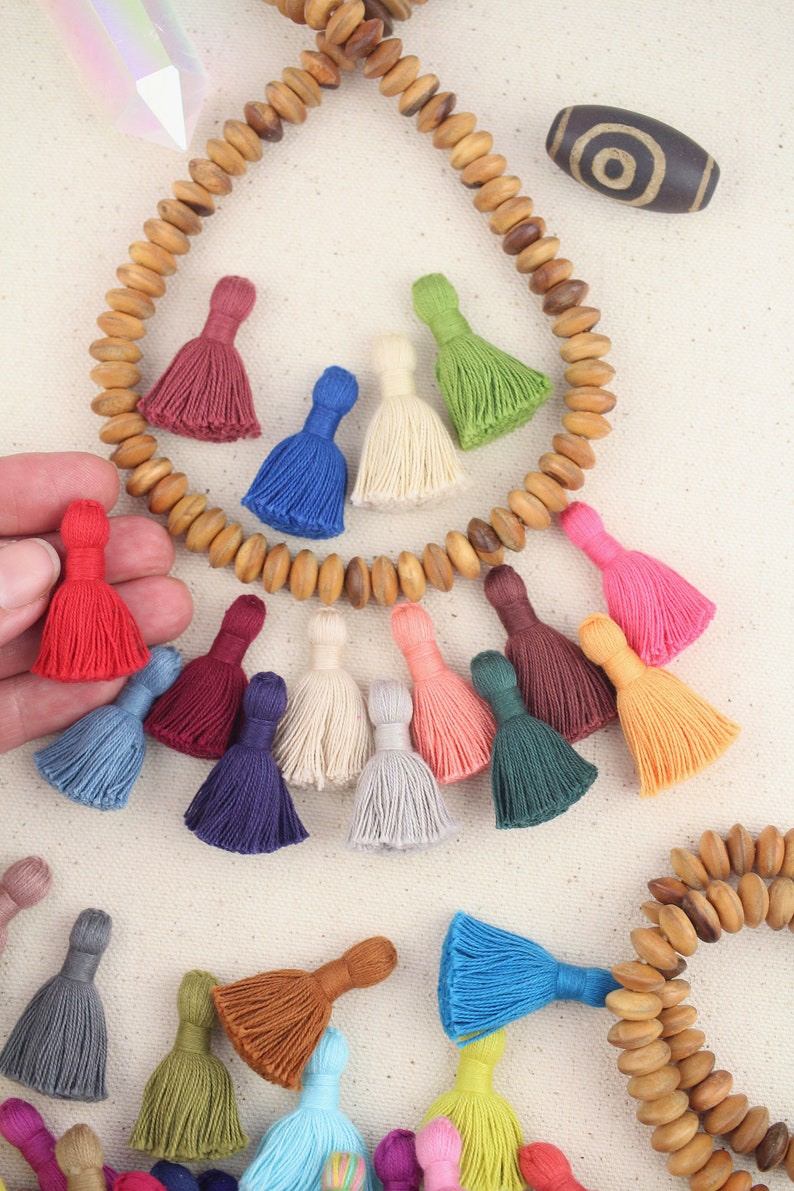 Cotton Tassels, Solid Color Mini Jewelry Making Tassels, Handmade Fringe Charms, 1.25, Jewelry Making Supplies, You Choose 10 Colors image 1