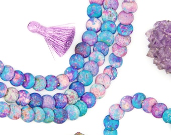 Cascading Aurora Borealis, Purple & Blue Stained Bone Beads, 12mm Beads, DIY Jewelry Making, Focal Beads, Round Coin Beads