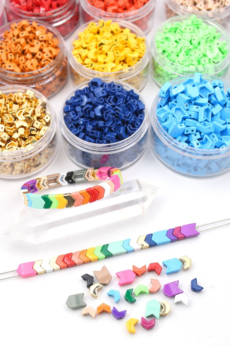 Chevron shaped, enamel coating over metal alloy beads. Assorted colors for jewelry making, beaded crafts