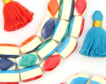 Argyle Faceted Bone Beads, Harlequin Charms, 9x16mm, DIY Jewelry Making, Macrame Beads, Focal Beads, Large Hole Spacers