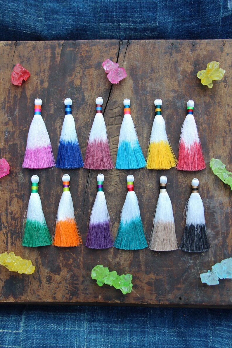 Silky Luxe Tassel: 3.5 Multi Dip Dye Ombré Fringe Pendant, Handmade Jewelry Making Supply, Boho Bohemian Necklace/Keychain Charm, 1 Tassel image 4