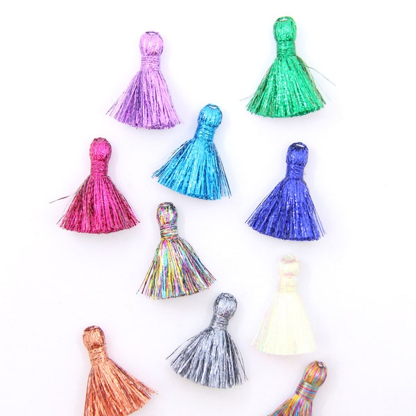 Metallic Tassels, Colorful Earring Tassels | 1.25" Handmade Mini Jewelry Making Tassels Tassels, DIY Festive Holiday Jewelry, Sparkly Decor