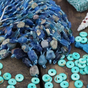 Aqua Blue Roman Nila Glass Beads : Graduated Antique Strand, 6x4-16x10mm, Old, Rare, Vintage Beading, Ancient, DIY Jewelry Making, 30+ pcs