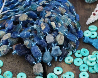 Aqua Blue Roman Nila Glass Beads : Graduated Antique Strand,  6x4-16x10mm, Old, Rare, Nautical, Ancient, Jewelry Making Supplies, 30+ pcs