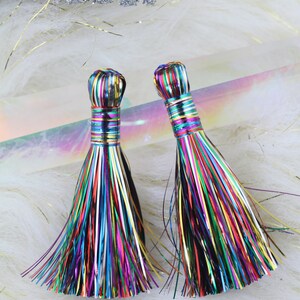 Rainbow Tinsel Tassels, 2.5 Metallic, Jewelry Making Supply, Metallic Tinsel Fringe, DIY Jewelry Making, Tassel Earrings, 2 pcs image 5