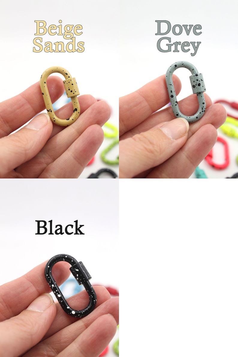 Enamel Carabiner Oval Screw Lock Clasp, Splatter Paint, Bag Charm, 37x22mm, Jewelry Making, DIY Crafts, Keychain image 5