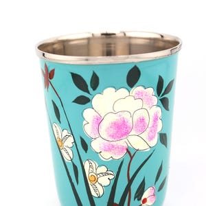 Vaso pequeño de acero inoxidable colorido, pintado a mano, de Cachemira. Regalo de inauguración de la casa, artículos para beber. Sakura