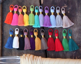 Tasseltastic: Cotton Tassels for Jewelry Making, 2 3/8", Designer Tassel for Malas or Necklaces, Metallic Gold Binding, You Choose 8+ Pieces