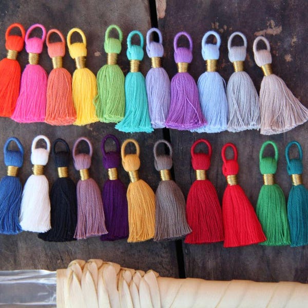 Tasseltastic: Cotton Tassels for Jewelry Making, 2 3/8", Designer Tassel for Malas or Necklaces, Metallic Gold Binding, You Choose 8+ Pieces
