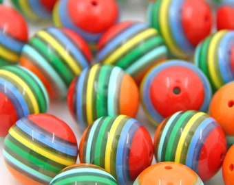 20mm Retro Striped Italian Poly Resin Round Bead, 1 Bead, DIY Jewelry Making, Focal Charm, Macrame Bead