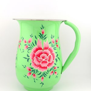 Floral Handpainted Stainless Steel Water Pitcher, Vase, from Kashmir, Serving Ware, Hostess Gift, Coquette Style image 6