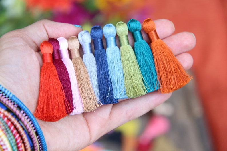 Silky Tassels, 2 Inch Necklace Charms, Handmade Luxury Jewelry Mala Making Tassels, Quality Tassel Supplier, 2, You Choose 3 Colors image 8