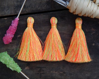 Neon Citrus Tassels, 1 Fluorescent Handmade Large Tassels, Silky Tassel, Mala Tassel, DIY Jewelry Making, 3.75" Fringe Charm