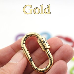 Enamel Carabiner Oval Screw Lock Clasp, Splatter Paint, Bag Charm, 37x22mm, Jewelry Making, DIY Crafts, Keychain Gold