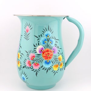 Floral Handpainted Stainless Steel Water Pitcher, Vase, from Kashmir, Serving Ware, Hostess Gift, Coquette Style image 4